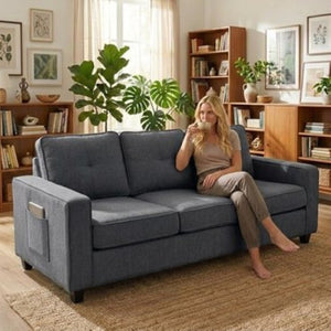 English Elm 2-Piece Chenille Sofa Set Matched Loveseat Combo with Removable Cushions for Living Room Gray B2735S00050