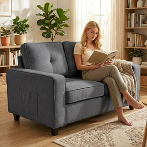 English Elm 2-Piece Chenille Sofa Set Matched Loveseat Combo with Removable Cushions for Living Room Gray B2735S00050
