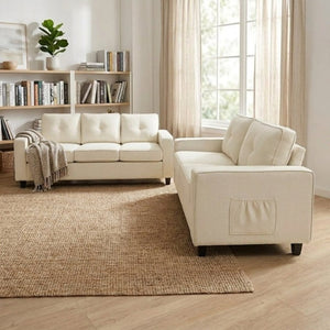 English Elm 2-Piece Chenille Sofa Set Matched Loveseat Combo with Removable Cushions for Living Room Beige B2735S00051