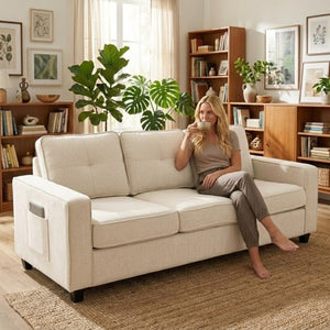 English Elm 2-Piece Chenille Sofa Set Matched Loveseat Combo with Removable Cushions for Living Room Beige B2735S00051