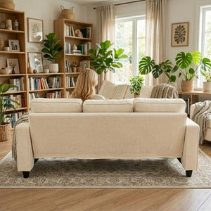English Elm 2-Piece Chenille Sofa Set Matched Loveseat Combo with Removable Cushions for Living Room Beige B2735S00051