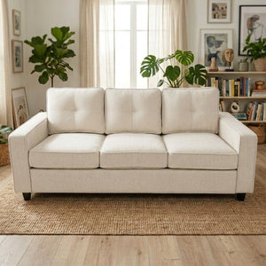 English Elm 2-Piece Chenille Sofa Set Matched Loveseat Combo with Removable Cushions for Living Room Beige B2735S00051