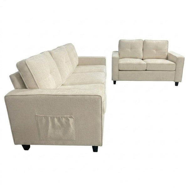 English Elm 2-Piece Chenille Sofa Set Matched Loveseat Combo with Removable Cushions for Living Room Beige B2735S00051