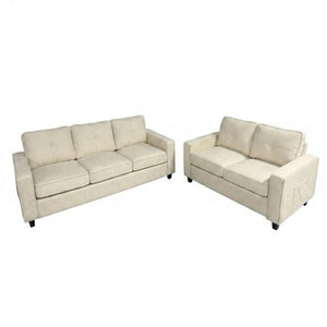 English Elm 2-Piece Chenille Sofa Set Matched Loveseat Combo with Removable Cushions for Living Room Beige B2735S00051