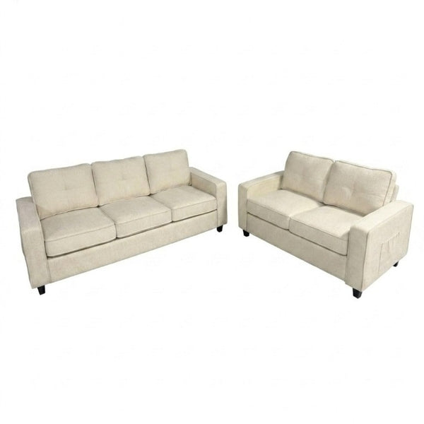 English Elm 2-Piece Chenille Sofa Set Matched Loveseat Combo with Removable Cushions for Living Room Beige B2735S00051