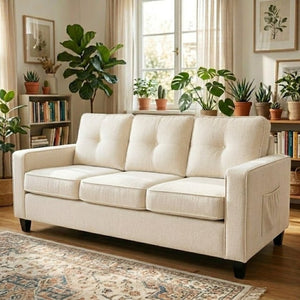 English Elm 2-Piece Chenille Sofa Set Matched Loveseat Combo with Removable Cushions for Living Room Beige B2735S00051