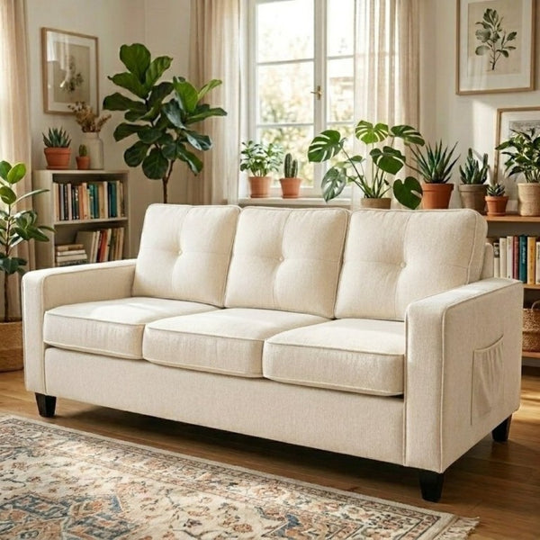 English Elm 2-Piece Chenille Sofa Set Matched Loveseat Combo with Removable Cushions for Living Room Beige B2735S00051
