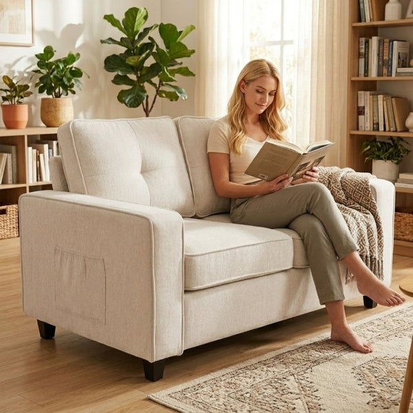 English Elm 2-Piece Chenille Sofa Set Matched Loveseat Combo with Removable Cushions for Living Room Beige B2735S00051