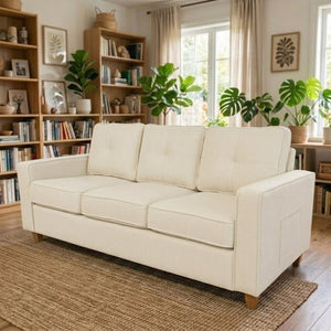 English Elm 2-Piece Chenille Sofa Set Matched Loveseat Combo with Removable Cushions for Living Room Beige B2735S00051