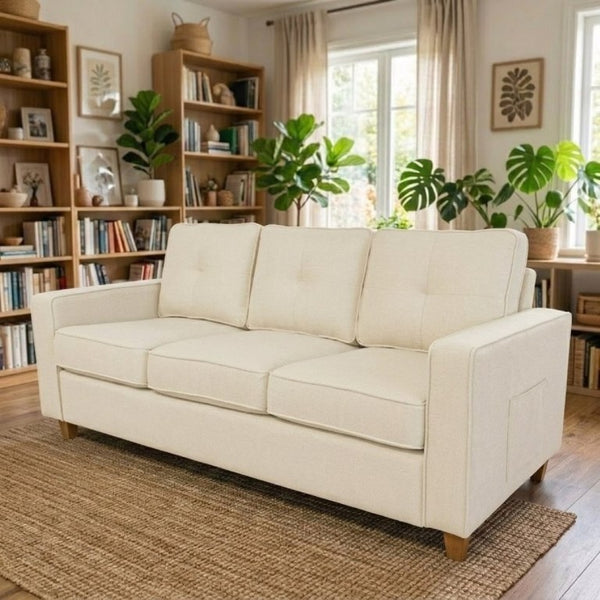 English Elm 2-Piece Chenille Sofa Set Matched Loveseat Combo with Removable Cushions for Living Room Beige B2735S00051