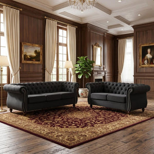 English Elm Chesterfield Crushed Velvet 2 Piece Sofa Set Button Tufted Living Room Seating Black B2735S00053
