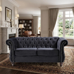 English Elm Chesterfield Crushed Velvet 2 Piece Sofa Set Button Tufted Living Room Seating Black B2735S00053