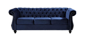 English Elm Chesterfield Crushed Velvet 2 Piece Sofa Set Button Tufted Living Room Seating Dark Blue B2735S00056