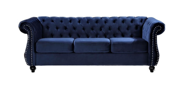 English Elm Chesterfield Crushed Velvet 2 Piece Sofa Set Button Tufted Living Room Seating Dark Blue B2735S00056