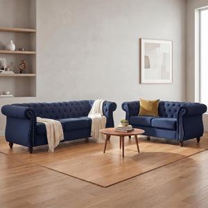 English Elm Chesterfield Crushed Velvet 2 Piece Sofa Set Button Tufted Living Room Seating Dark Blue B2735S00056