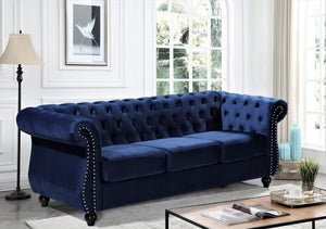 English Elm Chesterfield Crushed Velvet 2 Piece Sofa Set Button Tufted Living Room Seating Dark Blue B2735S00056