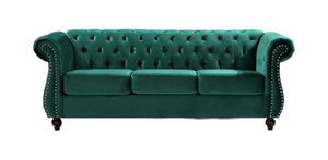 English Elm Chesterfield Crushed Velvet 2 Piece Sofa Set Button Tufted Living Room Seating Green B2735S00059