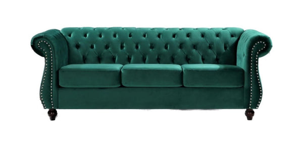 English Elm Chesterfield Crushed Velvet 2 Piece Sofa Set Button Tufted Living Room Seating Green B2735S00059