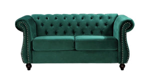 English Elm Chesterfield Crushed Velvet 2 Piece Sofa Set Button Tufted Living Room Seating Green B2735S00059