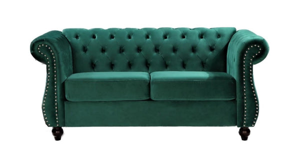 English Elm Chesterfield Crushed Velvet 2 Piece Sofa Set Button Tufted Living Room Seating Green B2735S00059