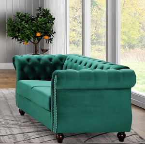 English Elm Chesterfield Crushed Velvet 2 Piece Sofa Set Button Tufted Living Room Seating Green B2735S00059