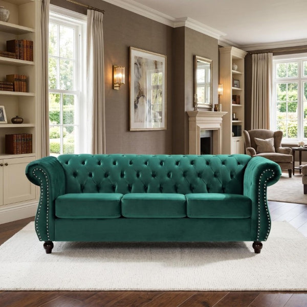 English Elm Chesterfield Crushed Velvet 2 Piece Sofa Set Button Tufted Living Room Seating Green B2735S00059