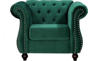 English Elm Chesterfield Crushed Velvet Living Room Set with Tufted Sofa Loveseat and Accent Chair Green B2735S00060