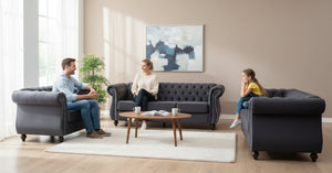 English Elm Chesterfield Crushed Velvet 3 Seat Sofa Tufted Back Rolled Arms Tapered Wood Legs Living Room Gray B2735S00061