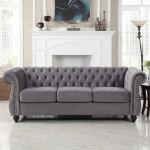 English Elm Chesterfield Crushed Velvet 2 Piece Sofa Set Button Tufted Living Room Seating Gray B2735S00062