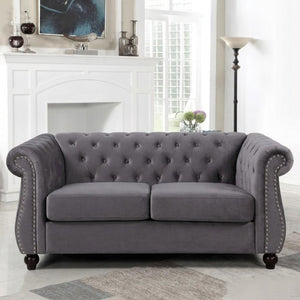 English Elm Chesterfield Crushed Velvet 2 Piece Sofa Set Button Tufted Living Room Seating Gray B2735S00062