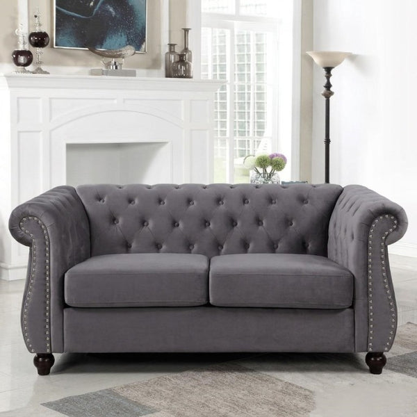 English Elm Chesterfield Crushed Velvet 2 Piece Sofa Set Button Tufted Living Room Seating Gray B2735S00062