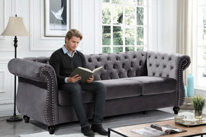 English Elm Chesterfield Crushed Velvet 2 Piece Sofa Set Button Tufted Living Room Seating Gray B2735S00062