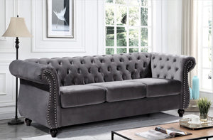 English Elm Chesterfield Crushed Velvet 2 Piece Sofa Set Button Tufted Living Room Seating Gray B2735S00062