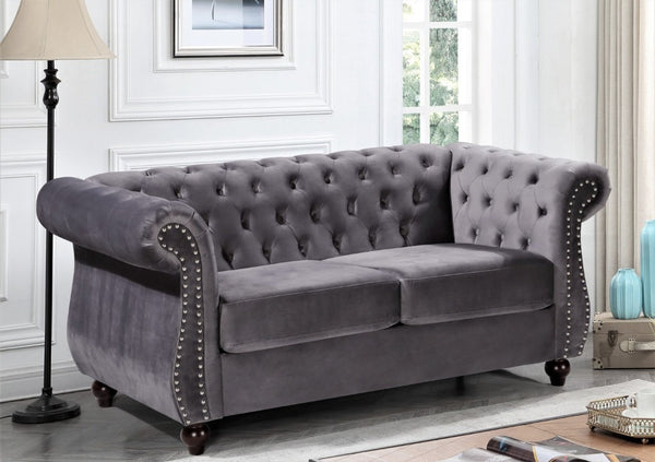 English Elm Chesterfield Crushed Velvet 2 Piece Sofa Set Button Tufted Living Room Seating Gray B2735S00062
