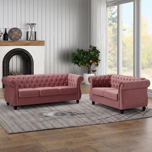 English Elm Chesterfield Crushed Velvet 2 Piece Sofa Set Button Tufted Living Room Seating Rose B2735S00065