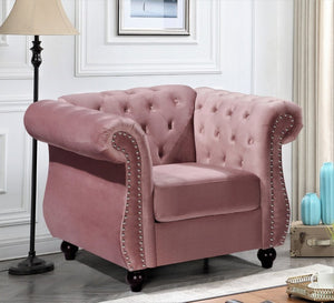 English Elm Chesterfield Crushed Velvet Living Room Set with Tufted Sofa Loveseat and Accent Chair Rose B2735S00066