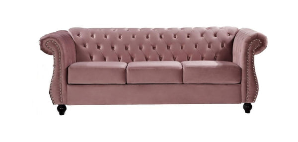 English Elm Chesterfield Crushed Velvet Living Room Set with Tufted Sofa Loveseat and Accent Chair Rose B2735S00066