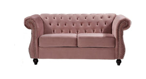 English Elm Chesterfield Crushed Velvet Living Room Set with Tufted Sofa Loveseat and Accent Chair Rose B2735S00066
