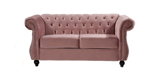 English Elm Chesterfield Crushed Velvet Living Room Set with Tufted Sofa Loveseat and Accent Chair Rose B2735S00066