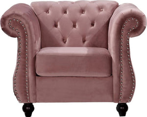 English Elm Chesterfield Crushed Velvet Living Room Set with Tufted Sofa Loveseat and Accent Chair Rose B2735S00066