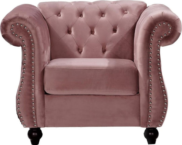 English Elm Chesterfield Crushed Velvet Living Room Set with Tufted Sofa Loveseat and Accent Chair Rose B2735S00066
