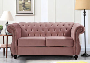 English Elm Chesterfield Crushed Velvet Living Room Set with Tufted Sofa Loveseat and Accent Chair Rose B2735S00066