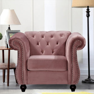 English Elm Chesterfield Crushed Velvet Living Room Set with Tufted Sofa Loveseat and Accent Chair Rose B2735S00066