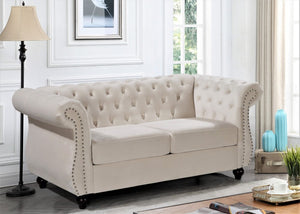 English Elm Chesterfield Crushed Velvet 2 Piece Sofa Set Button Tufted Living Room Seating Ivory B2735S00068