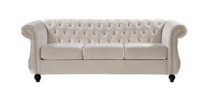 English Elm Chesterfield Crushed Velvet 2 Piece Sofa Set Button Tufted Living Room Seating Ivory B2735S00068