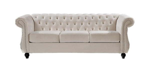 English Elm Chesterfield Crushed Velvet 2 Piece Sofa Set Button Tufted Living Room Seating Ivory B2735S00068