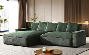 English Elm 106.7-Inch Corduroy Sectional Sofa with Deep Seats Down Feather Fill Modular Living Room Dark Green Left Facing B2735S00070