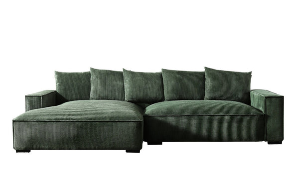 English Elm 106.7-Inch Corduroy Sectional Sofa with Deep Seats Down Feather Fill Modular Living Room Dark Green Left Facing B2735S00070