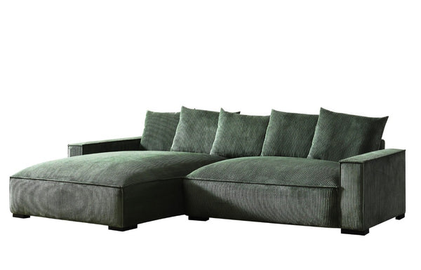 English Elm 106.7-Inch Corduroy Sectional Sofa with Deep Seats Down Feather Fill Modular Living Room Dark Green Left Facing B2735S00070