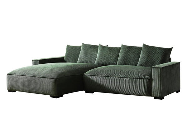English Elm 106.7-Inch Corduroy Sectional Sofa with Deep Seats Down Feather Fill Modular Living Room Dark Green Left Facing B2735S00070